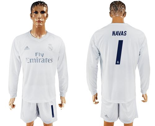 Real Madrid #1 Navas Marine Environmental Protection Home Long Sleeves Soccer Club Jersey - Click Image to Close